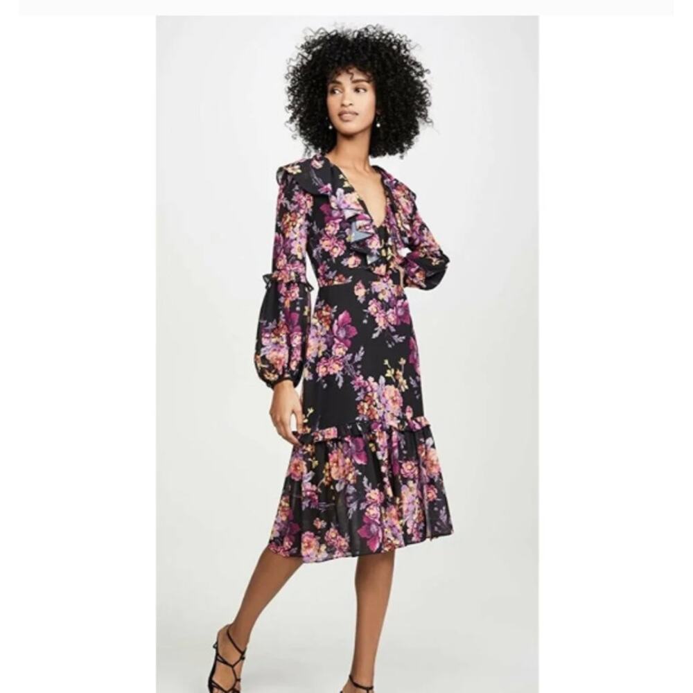 Amanda Uprichard Talulah Midi Dress Evening Blossom Floral Black
